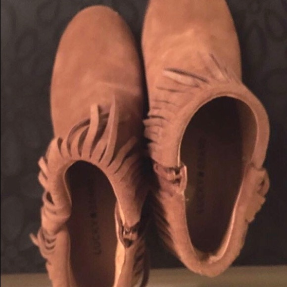 Brown Fringe Wedge Booties - Picture 3 of 3